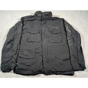 VTG Alpha Industries Military Jacket Mens Small Black Skull Grunge Goth Full Zip
